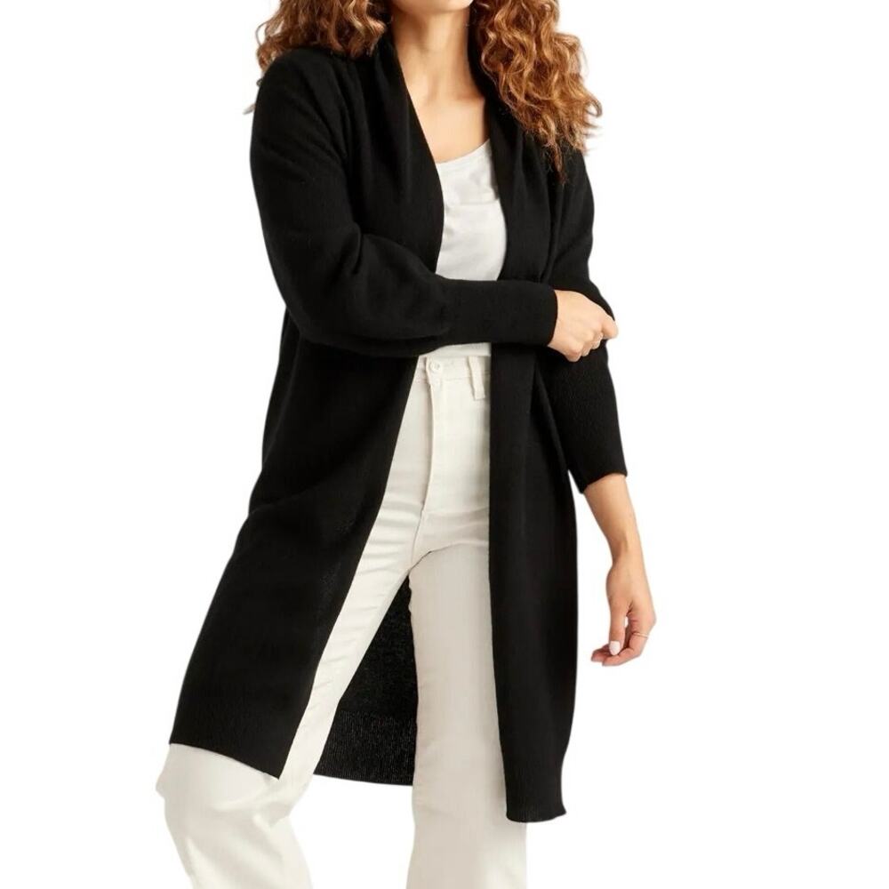 EUC Quince Mongolian Cashmere Duster Sweater Long Black Open Women’s XS 4455
